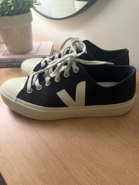 Veja Low-Top Canvas Sneakers in Black and Cream